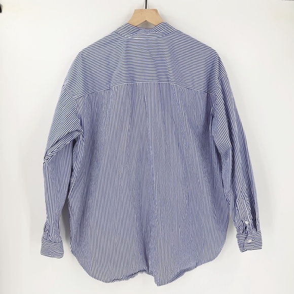 Frank & Eileen Victoria Italian Cotton Blue White Striped Tuxedo Shirt L Relaxed - Picture 3 of 6